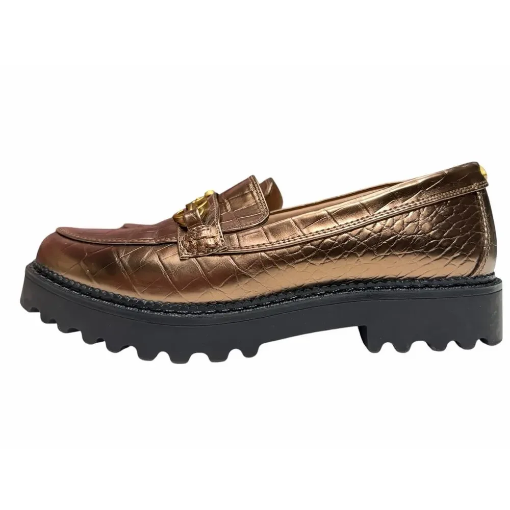 Circus Sam Edelman Bronze Croc Embossed Horsebit Lug Sole Chunky Loafers Size 9